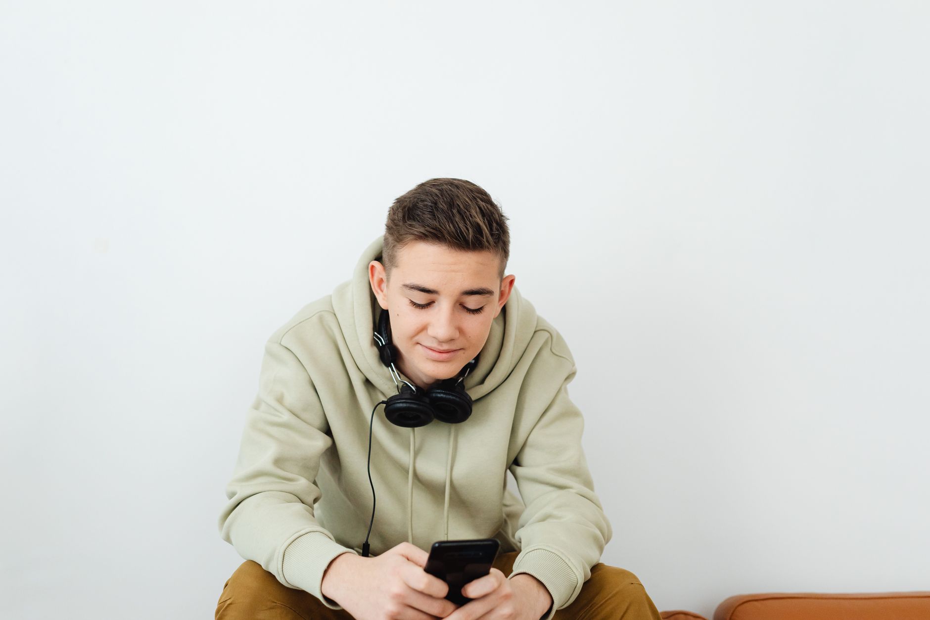 A person learning a language with headphones