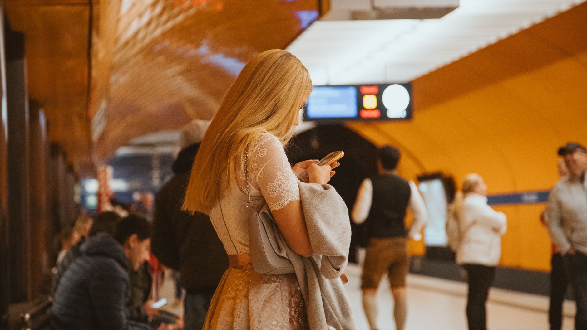 A traveler checking their phone in Europe